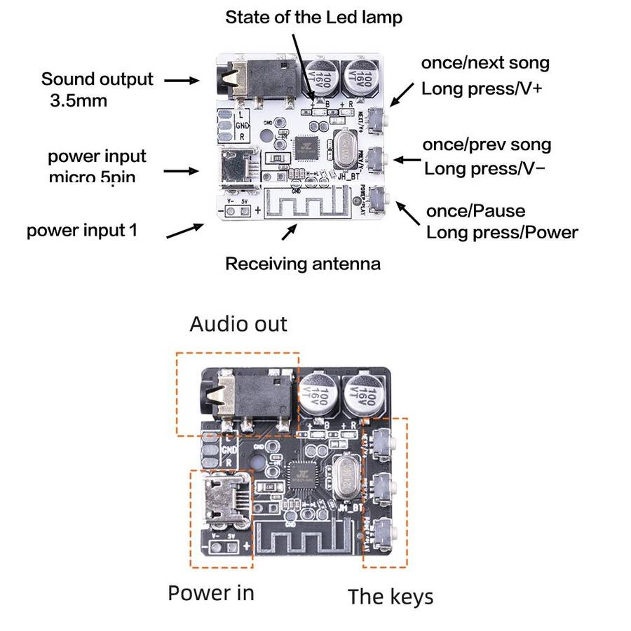 6966 DIY Bluetooth 5.0 Audio Receiver Board Module MP3 Lossless Player Wireless Stereo Music Ampl...