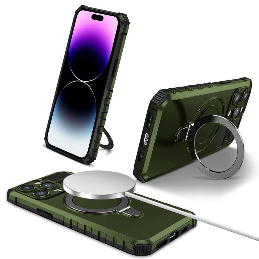 For iPhone 15 Pro MagSafe Magnetic Holder Phone Case(Green)