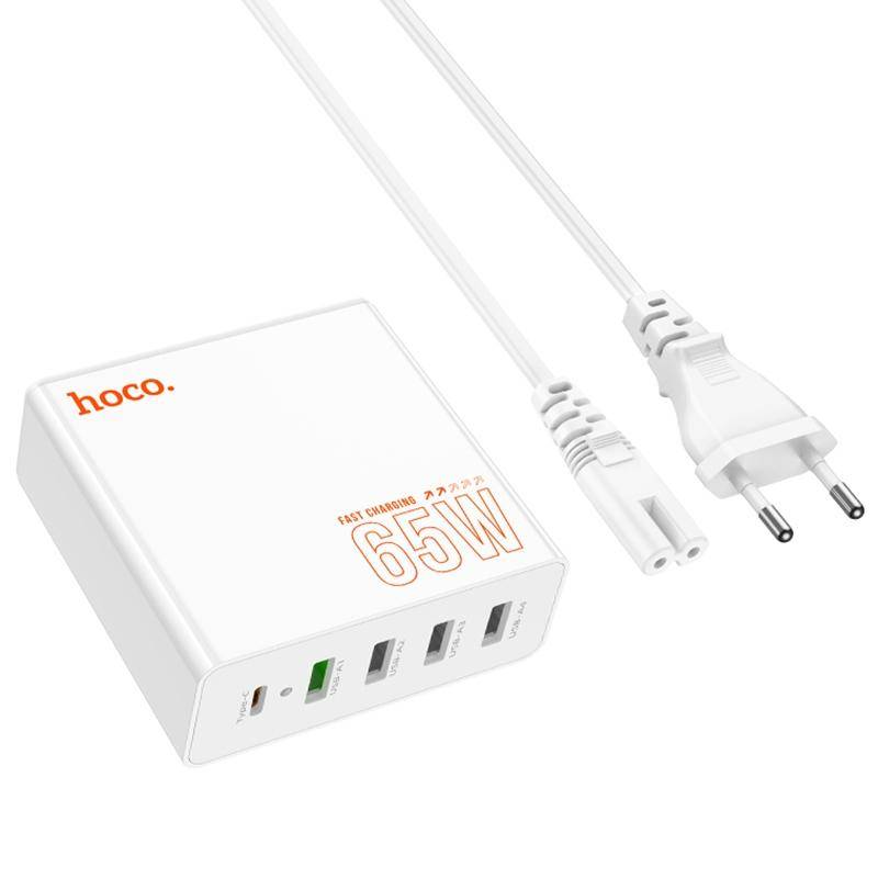 hoco C114A Vision PD 65W USB-C / Type-C + 4 USB Five Ports Fast Charger, Plug Type:EU Plug(White)