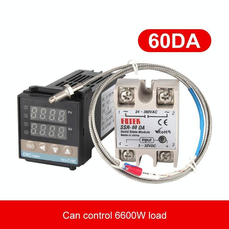 REX-C100 Thermostat + Thermocouple + SSR-60 DA Solid State Module Intelligent Temperature Control...