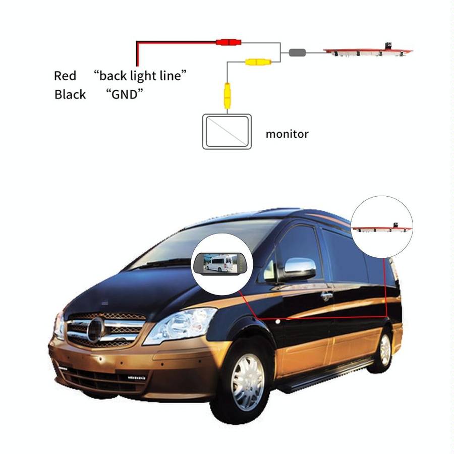 PZ468 Car Waterproof 170 Degree Brake Light View Camera + 7 inch Rearview Monitor for Mercedes-Be...