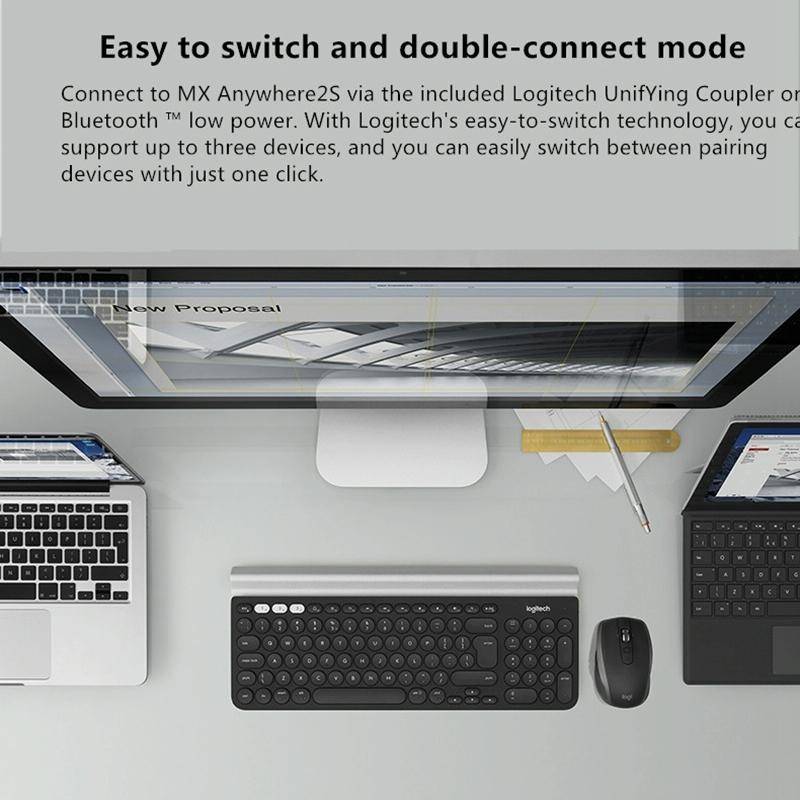 Logitech MX Anywhere 2S 4000DPI Bluetooth + Unifying Dual-mode Rechargeable Symmetrical Design Wi...