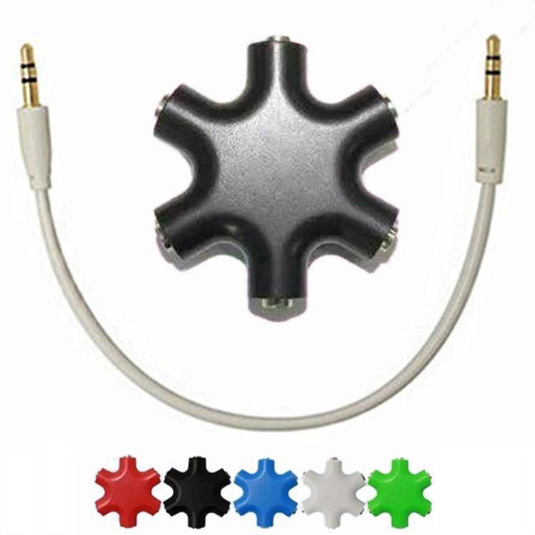 6 in 1 Audio Adapter 3.5mm Jack Multi Port Hub Aux Headphone Splitter Converter(Black)