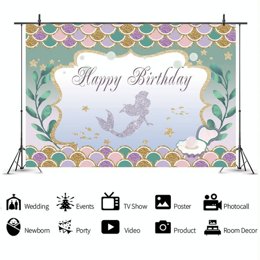 120 x 80cm Mermaid Happy Birthday Photography Background Cloth(12009608)