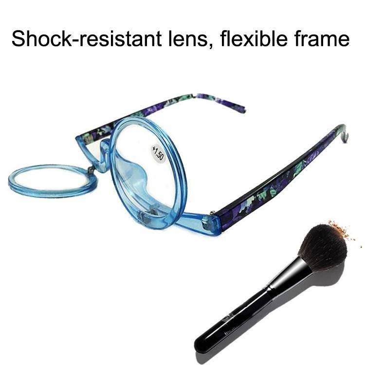 Makeup Magnifying Glass Presbyopic Glasses Flip Swivel Reading Glasses, Degree: +250(Blue Frame)