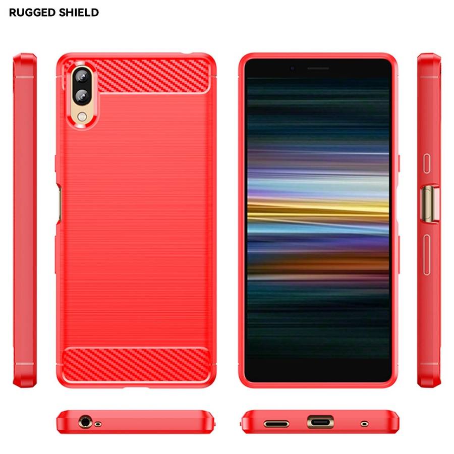 For Sony Xperia L3 Brushed Texture Carbon Fiber TPU Phone Case(Red)