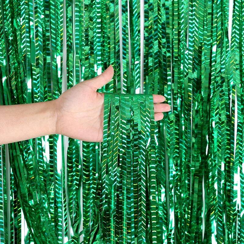 2 PCS Laser Rain Curtain Birthday Party Background Wall Decoration, Color: 3M Green