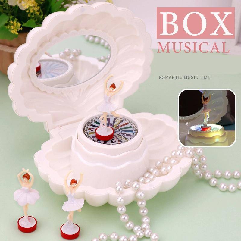 Shell Dancing Girl Flash Music Box Jewelry Storage Box(K0633 White)