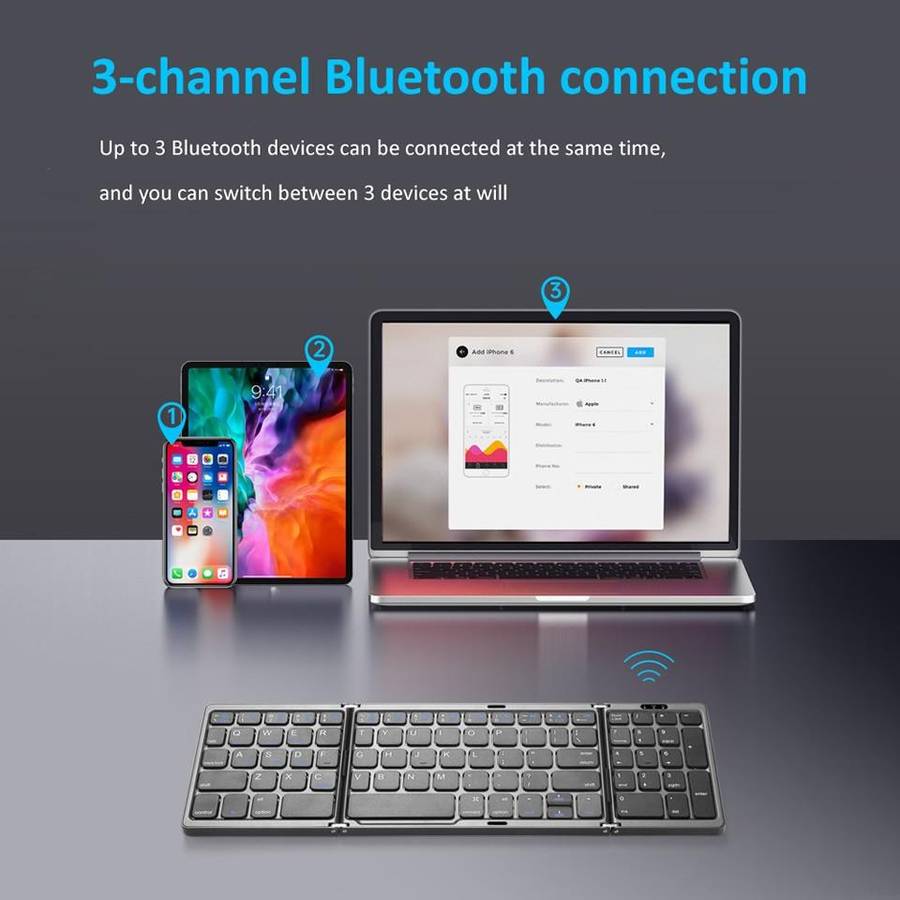B089 Bluetooth Foldable Keyboard with Numeric(Grey)