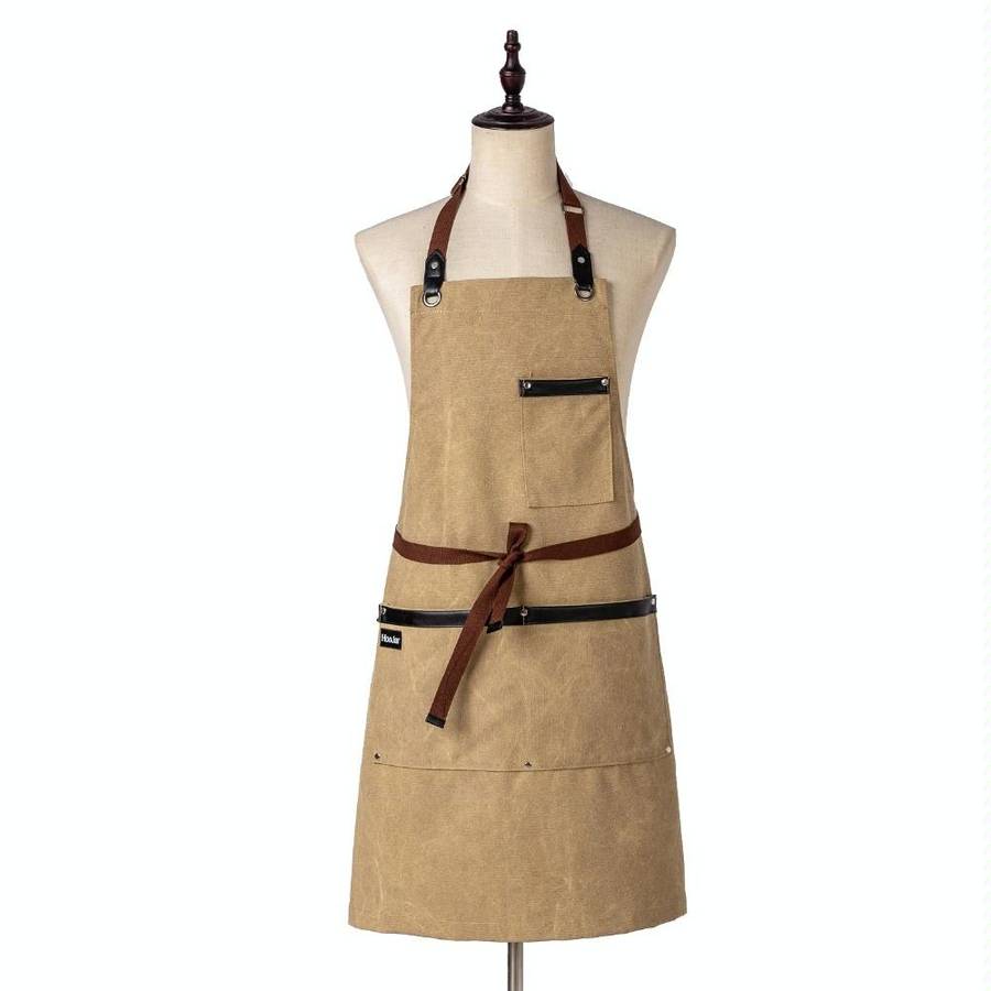 Washed Canvas Apron Chef Cafe Shop BBQ Hairdresser Aprons(Black)