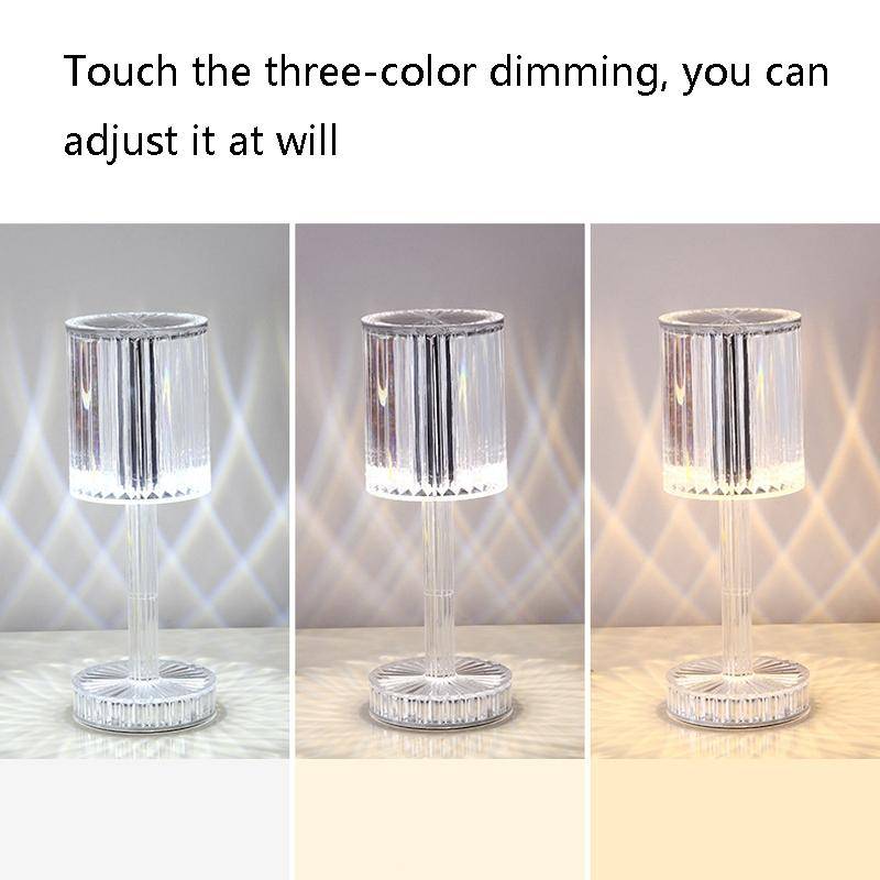 USB Charging Touch Diamond Crystal Table Lamp, Specification: USB Charging(Tri-tone Light)(Transp...