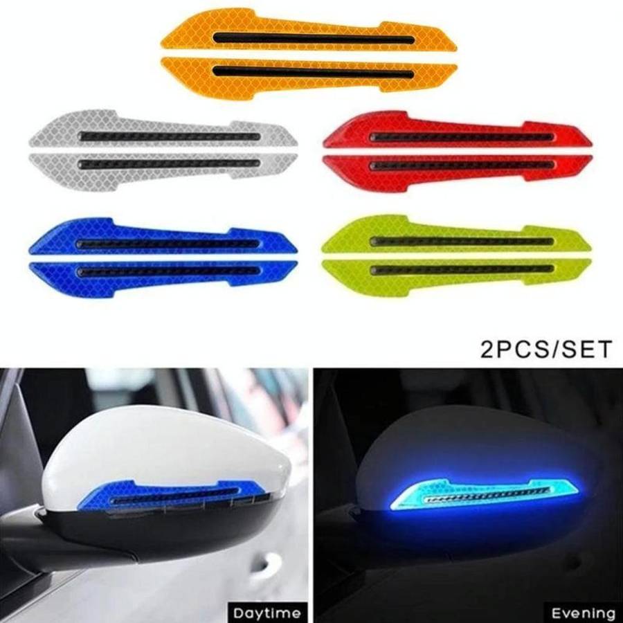 4 Sets Car Reflective Sticker Door Border Anti-Collision Strip Leaf Board Personality Rear View M...