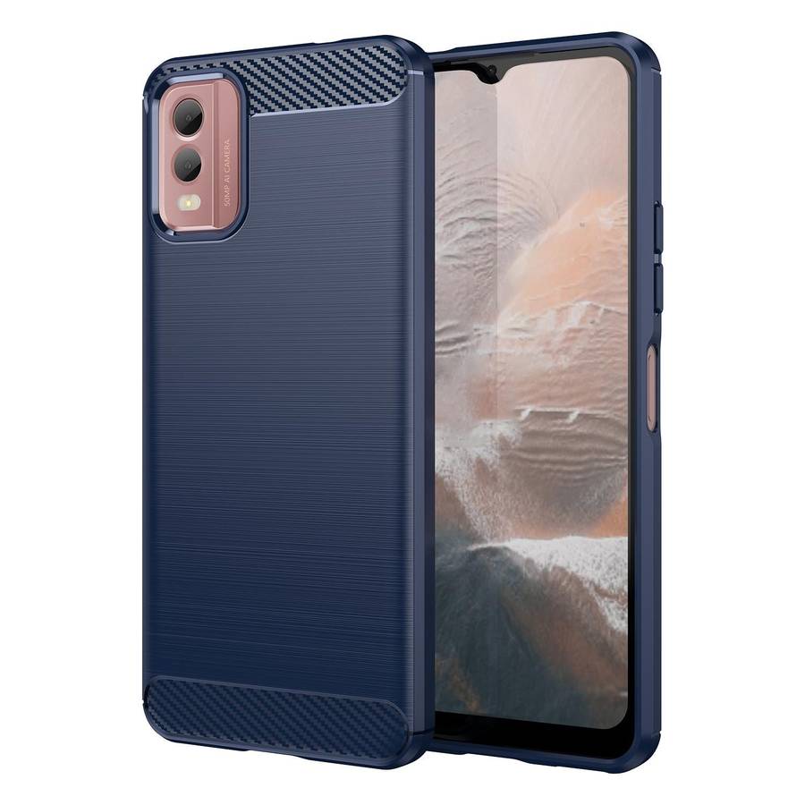 For Nokia C32 Brushed Texture Carbon Fiber TPU Phone Case(Blue)