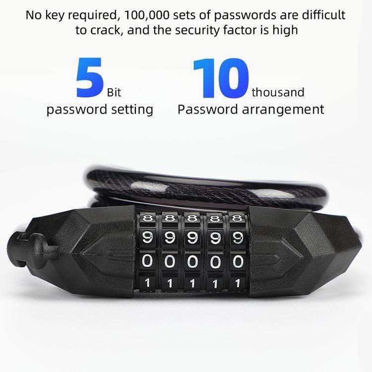 Bicycle Anti-Theft Code Lock Five-Digit Bicycle Lock Portable Bold And Long Steel Cable With Brac...