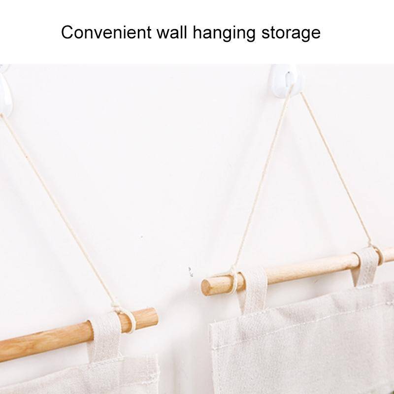 3-Pockets Cotton Linen Wall Hanging Door Pouch Bedroom Home Storage Pocket Hanging Bag(Gray)