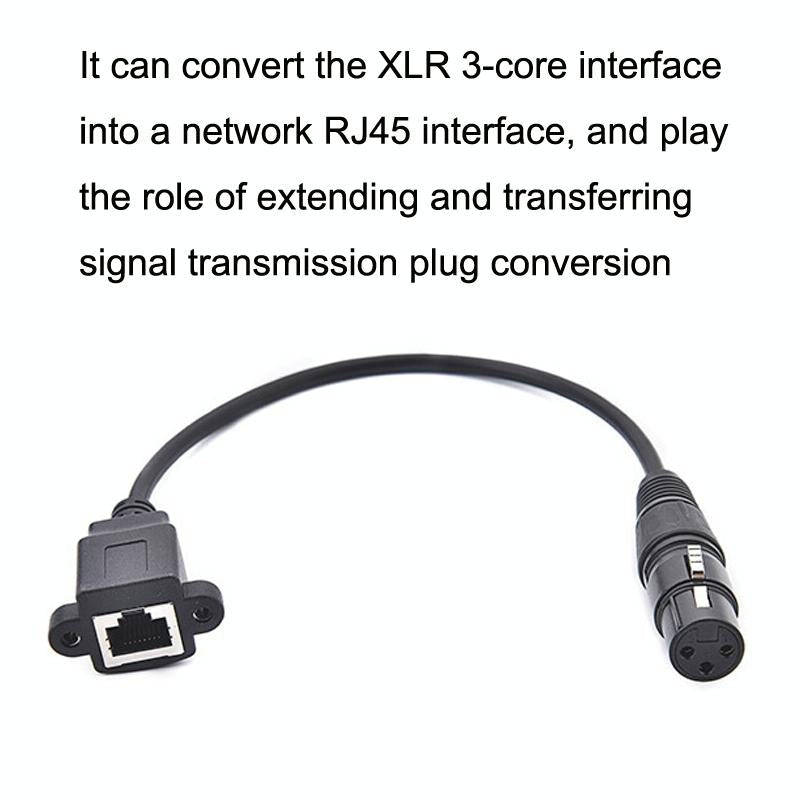 2pcs XLR 3 Pin Female To RJ45 Female Network Connector Adapter Converter Cable, Size: 30cm(Black)