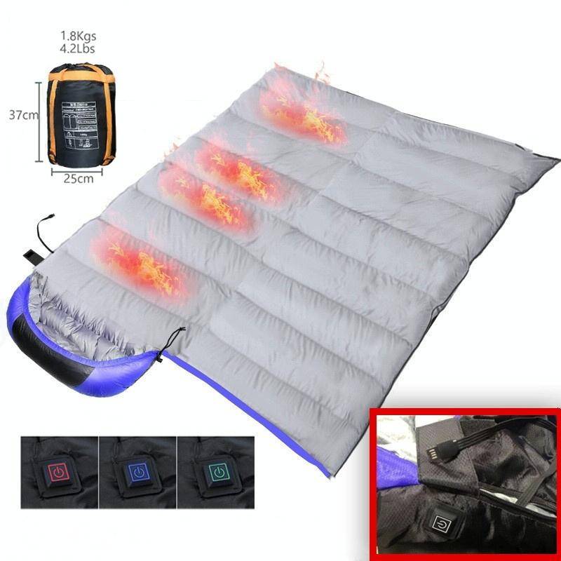 USB Electric Heating Down Cotton Sleeping Bag 3-speed Temperature Adjustment (180+30)x75cm(Blue)