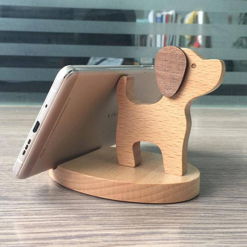 Wooden Mobile Phone Bracket Beech Lazy Mobile Phone Holder,Style: Puppy