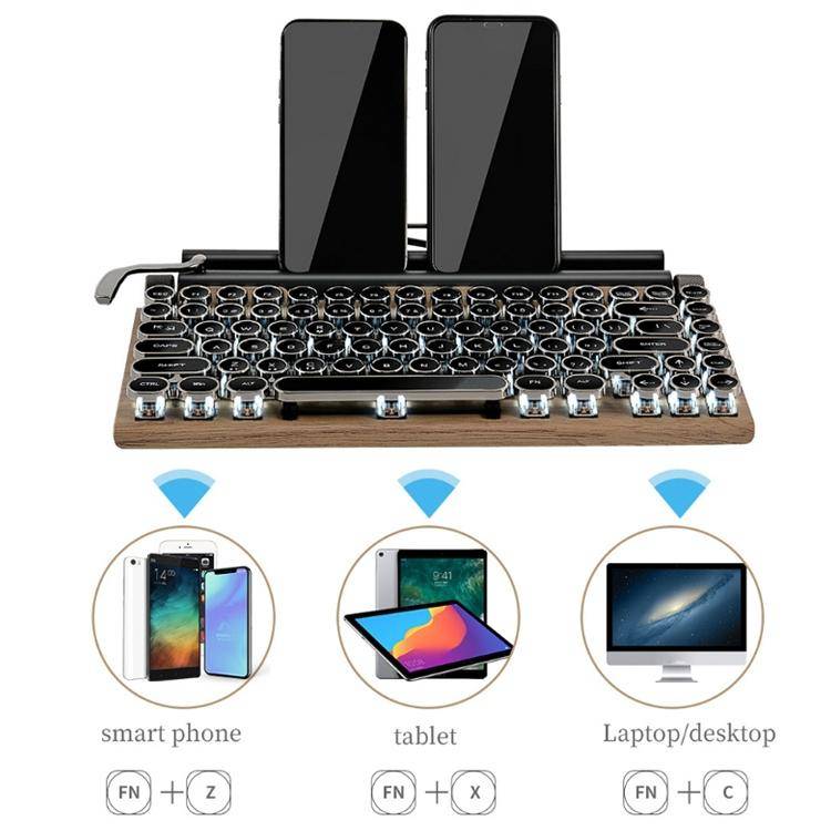 TW1867 Round Retro Punk Keycap Mechanical Wireless Bluetooth Keyboard (Black)