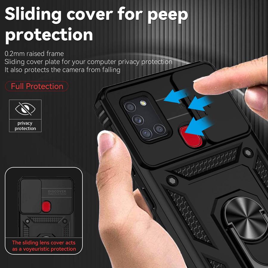 For Samsung Galaxy A21s Sliding Camshield Holder Phone Case(Black)
