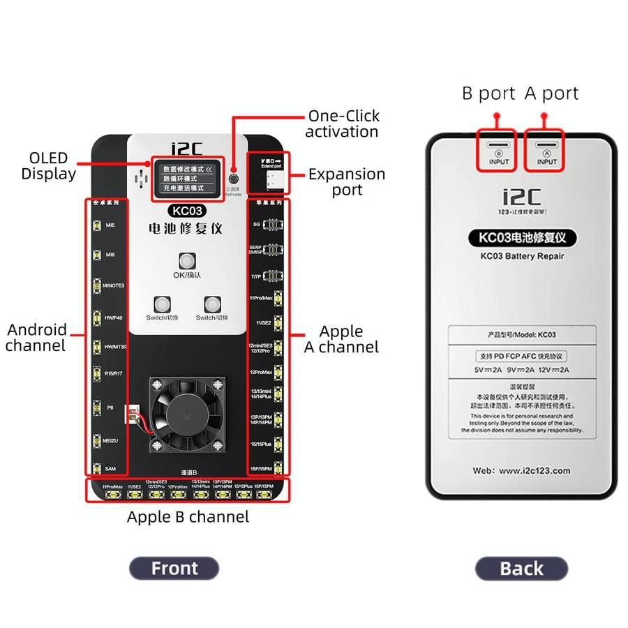i2C KC03 Multi-function Battery Activation Detection Repair Device for iPhone 6-15 Pro Max / Android