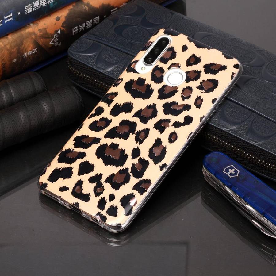 For Huawei P30 lite Plating Marble Pattern Soft TPU Protective Case(Leopard)
