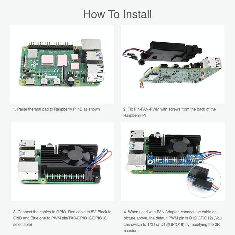 Waveshare Dedicated All-In-One Aluminum Alloy Cooling Fan For Raspberry Pi 4B
