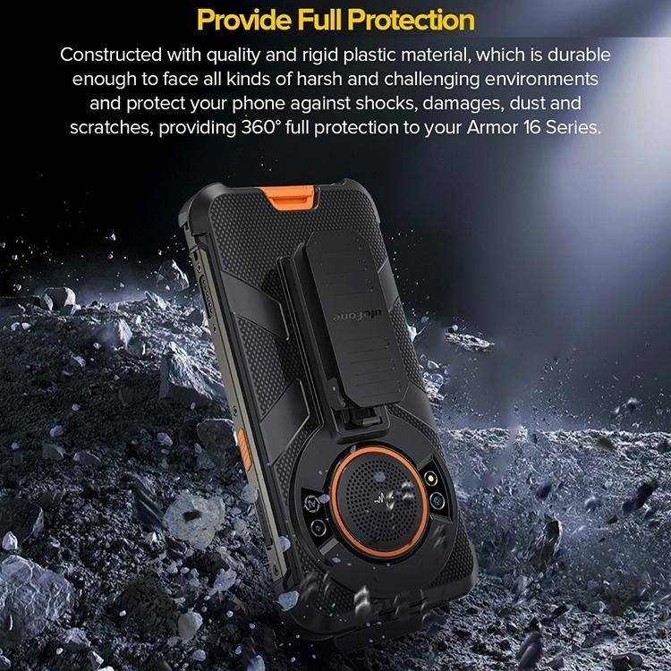 For Ulefone Power Armor 16 Pro Ulefone Back Clip Phone Case with Carabiner(Black)