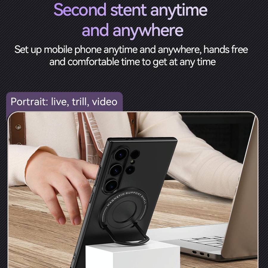 For Samsung Galaxy S24 Ultra 5G Matte Magsafe Magnetic Phone Case with Trolley Holder(Black)