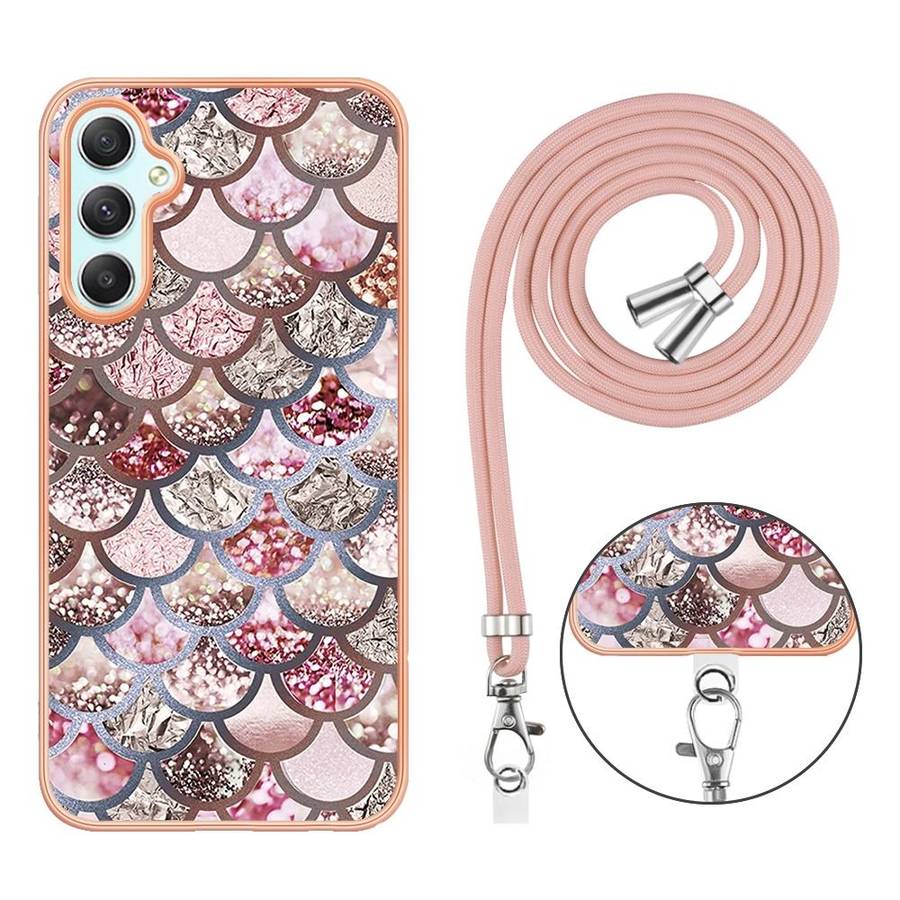 For Samsung Galaxy A24 4G Electroplating IMD TPU Phone Case with Lanyard(Pink Scales)