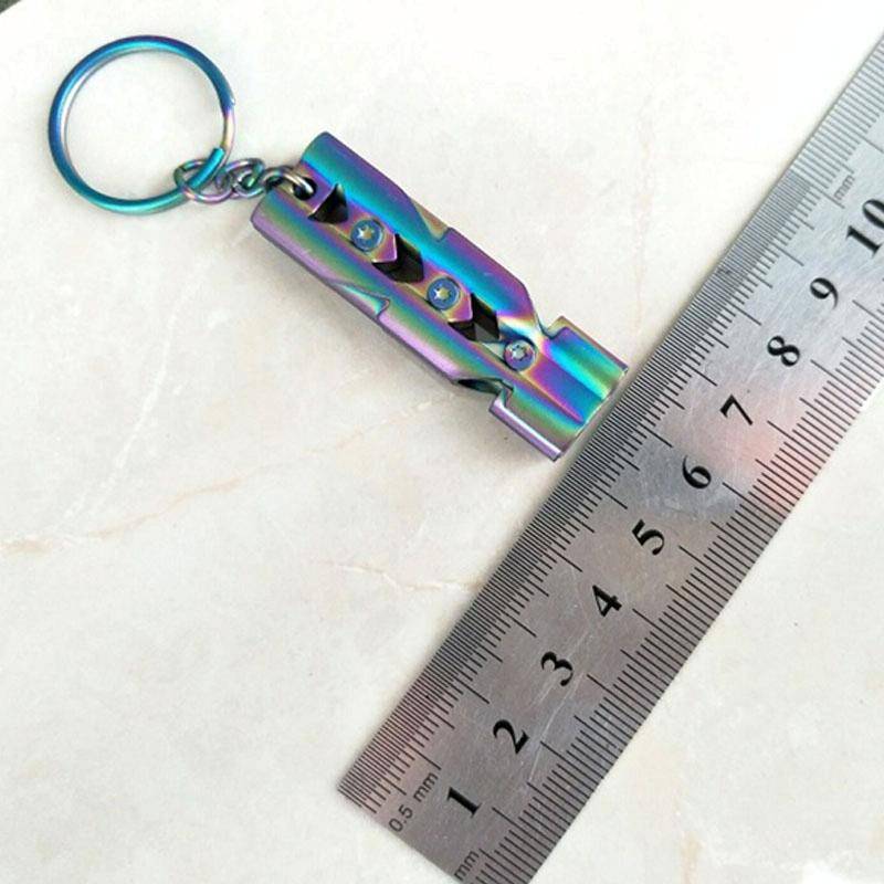 Outdoor High-decibel Stainless Steel Self-protection Double Tube Survival Whistle with Key Ring(B...