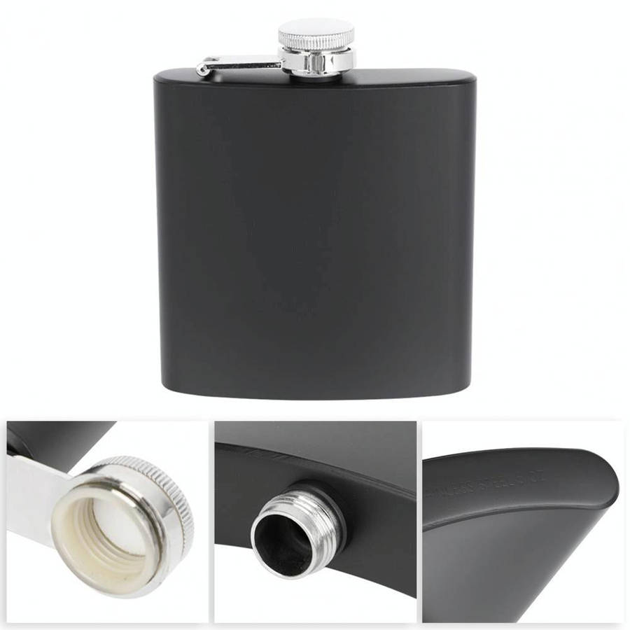 6oz 304 Stainless Steel Matte Black Paint Flagon Whiskey Vodka Wine Pot Hip Flask