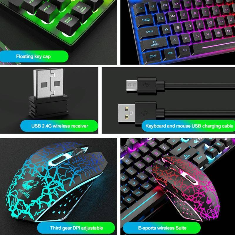 ZIYOU LANG T87 Gaming Luminous Wireless Keyboard and Mouse Set(Black)