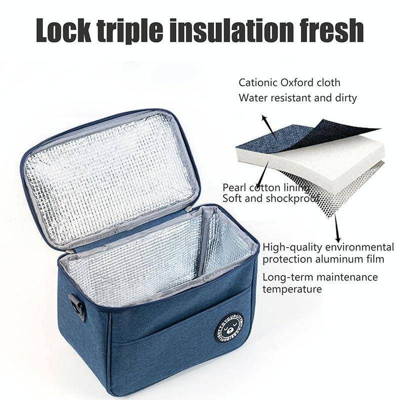 Thermal Lunch Box Bag Durable Waterproof Office Cooler Lunchbox with Strap M(Black)