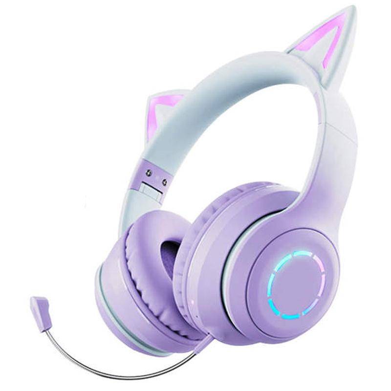BT029C RGB Dual Modes Cat Ear Wireless Bluetooth Headphone(Purple)