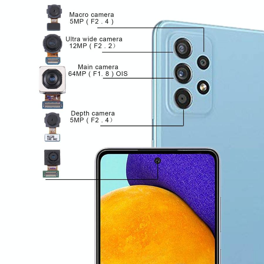 For Samsung Galaxy A52 SM-A525 Original Camera Set (Depth + Macro + Wide + Main Camera + Front Ca...