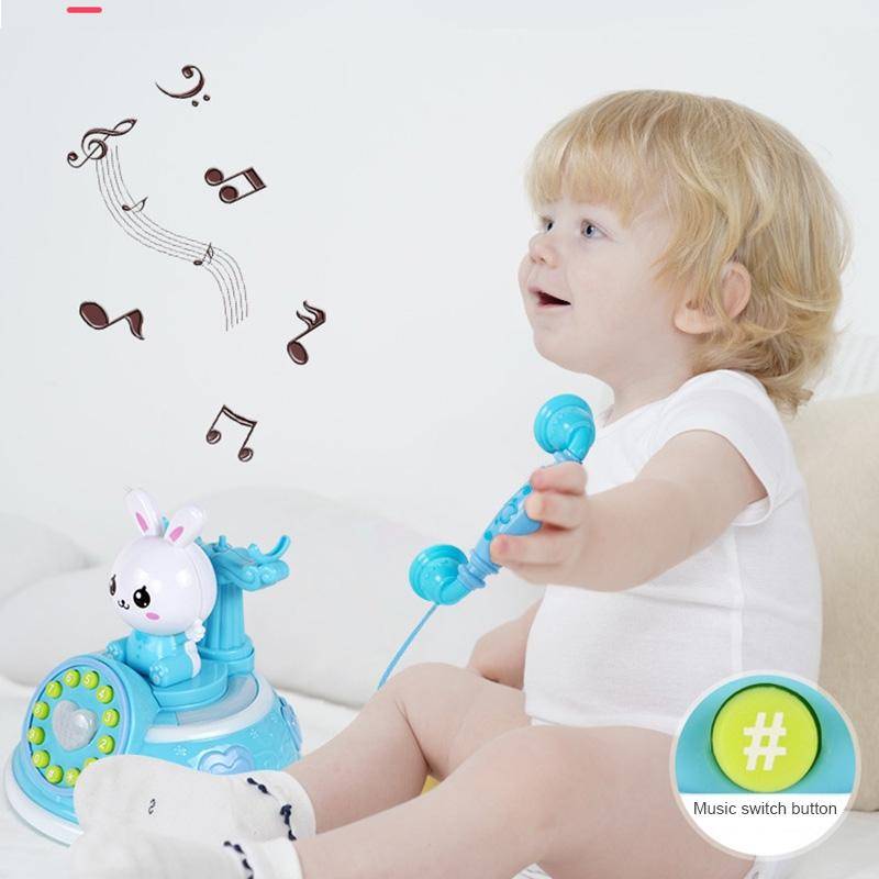 Children Retro Cartoon Telephone Early Education Story Machine Simulation Telephone Toy(Pink)