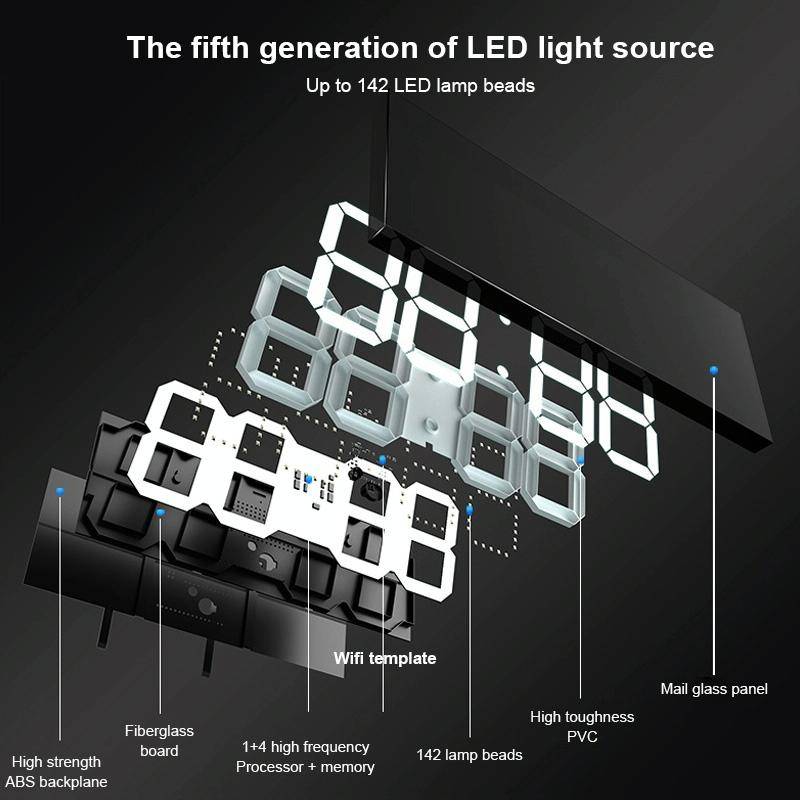 LED Digital Clock Living Room Wall Clock Creative WIFI Clock US Plug, Style:4 Bit WIFI, Color:Hol...