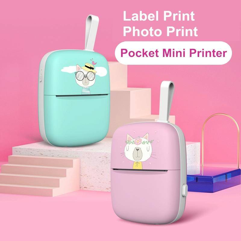 Portable Mini Thermal Printer Bluetooth Mobile Phone Photo Pocket Printer(English Version (Blue))