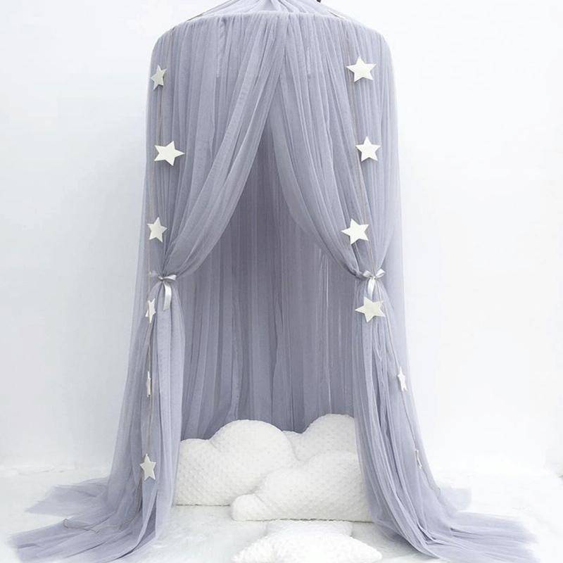 Baby Bed Curtain Hung Dome Mosquito Net Girls Crown Hanging Net Princess Tents(Gray)