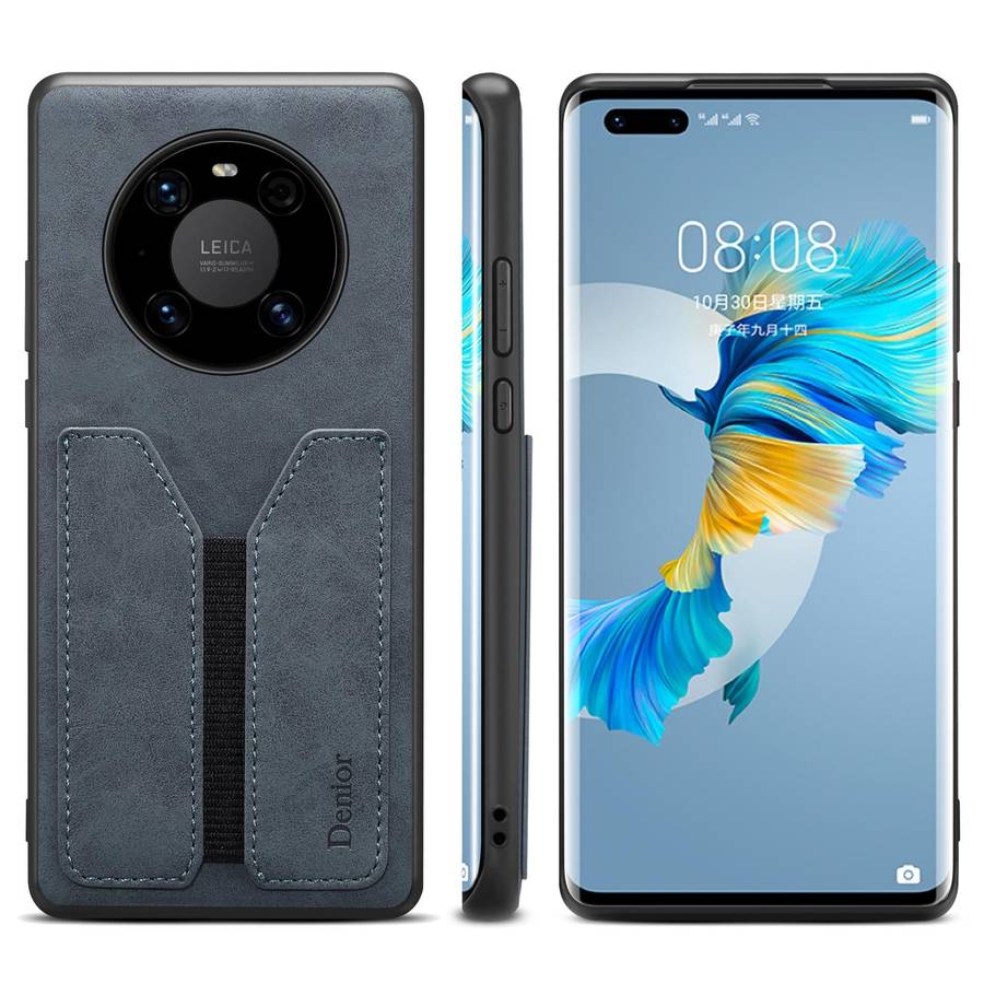 For Huawei Mate 50 Pro Denior DV Elastic Card PU Back Cover Phone Case(Grey)