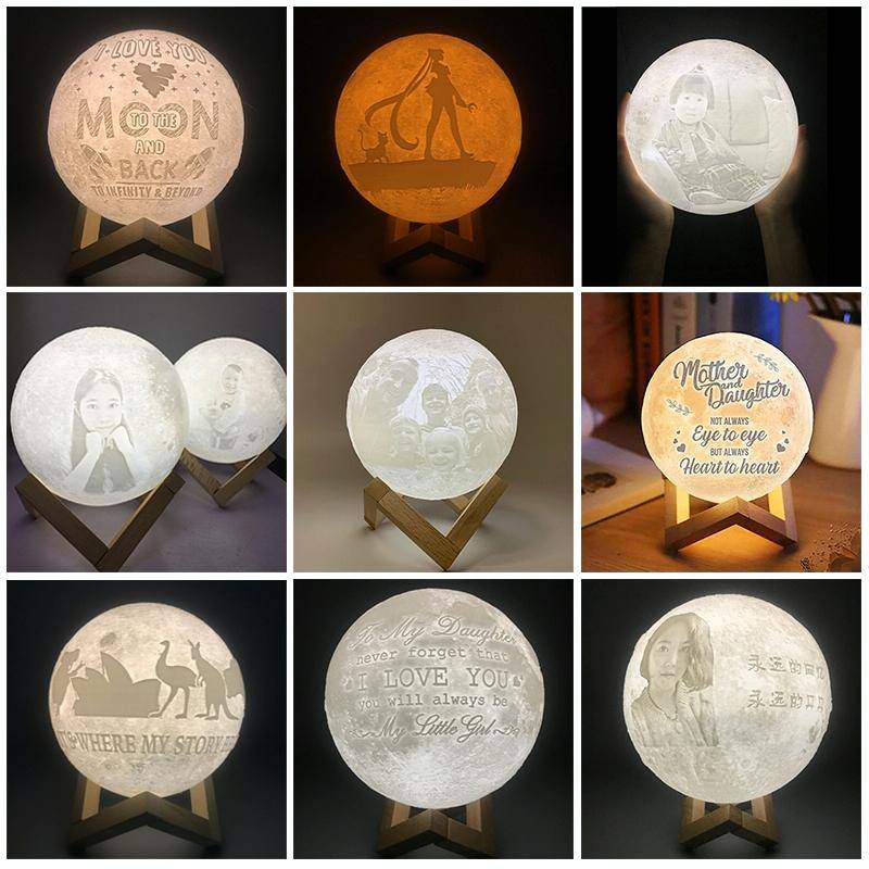 Customized Patted 3-color 3D Print Lamp USB Charging Energy-saving LED Night Light with Wooden Ho...