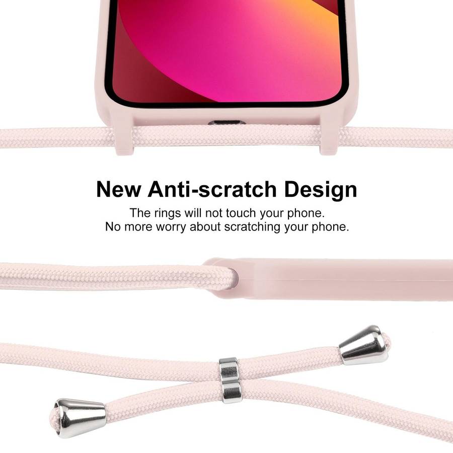 For iPhone 13 Crossbody Lanyard Liquid Silicone Case(Sand Pink)