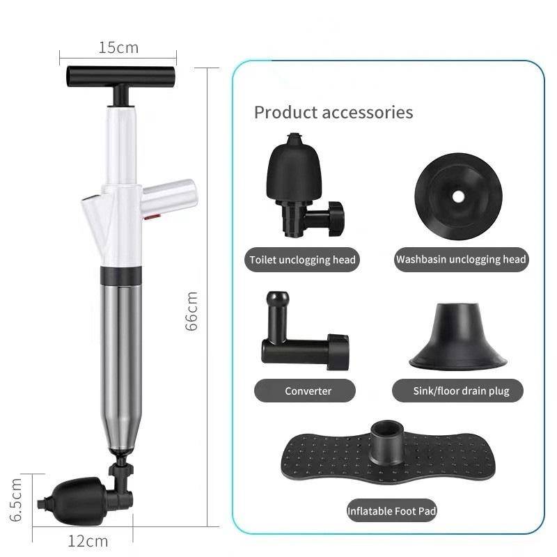 Toilet Pipe Dredger Toilet Sewer Floor Drain Clogged Household High Pressure Pneumatic Tool(White)