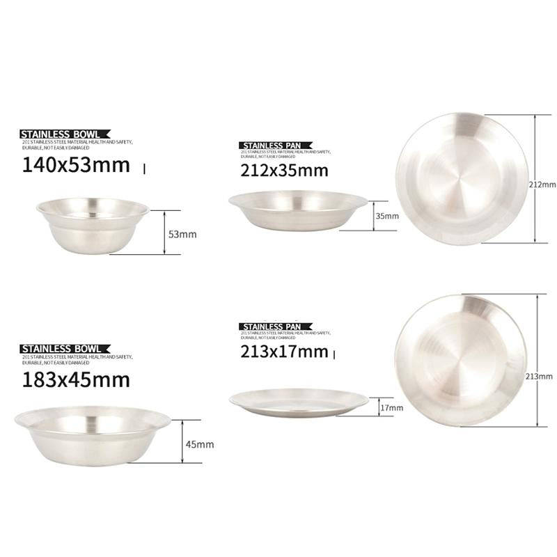 16 PCS / Set CLS Outdoor Stainless Steel Tableware Portable Camping Dinner Bowl Plate Kit