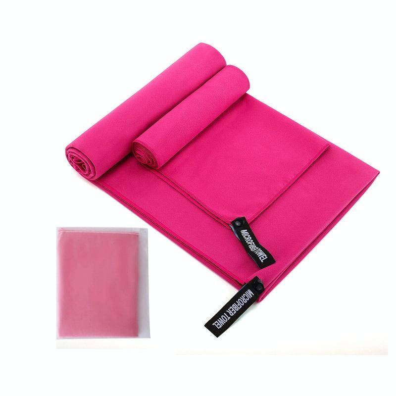 Absorbent Quick Dry Sports Towel Microfiber Bath Towel 76x152cm(Rose Red Waterproof Matte Bag)