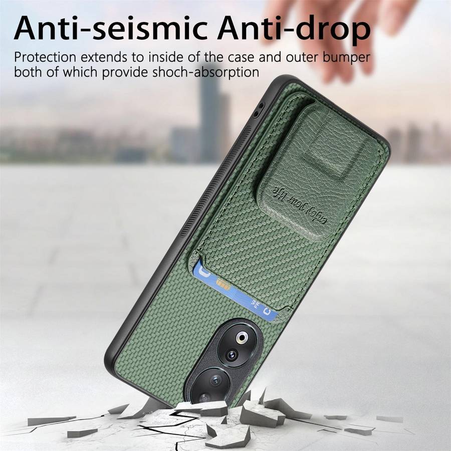 For Honor 90 Carbon Fiber Card Bag Fold Stand Phone Case(Green)