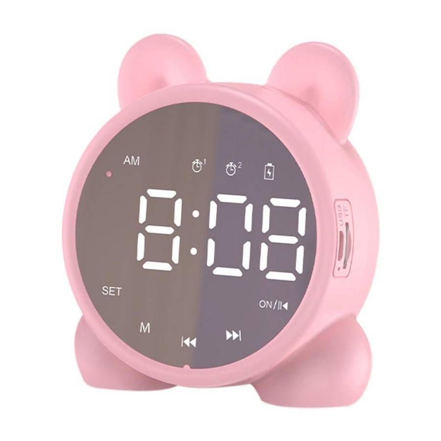 P1 Mini Card Mirror Clock Wireless Bluetooth Speaker with FM Radio(Pink)
