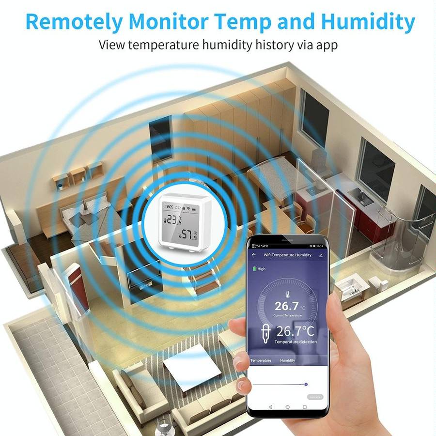 Wifi Temperature And Humidity Meter Sensor Equipment Smart Home Graffiti APP Temperature And Humi...