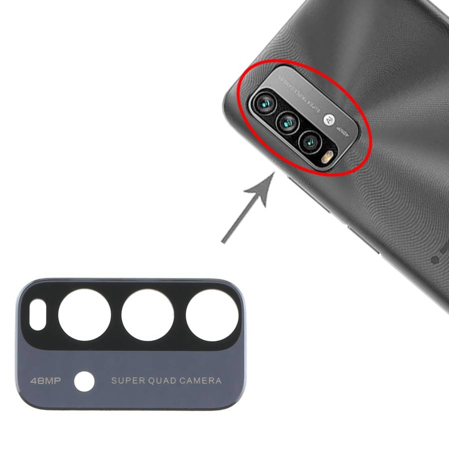 10 PCS Back Camera Lens for Xiaomi Redmi Note 9 4G M2010J19SC (Black)